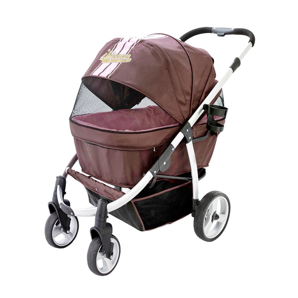 Elegant Retro I Dog Stroller - Brown Pink - House Of Pets Delight (HOPD)