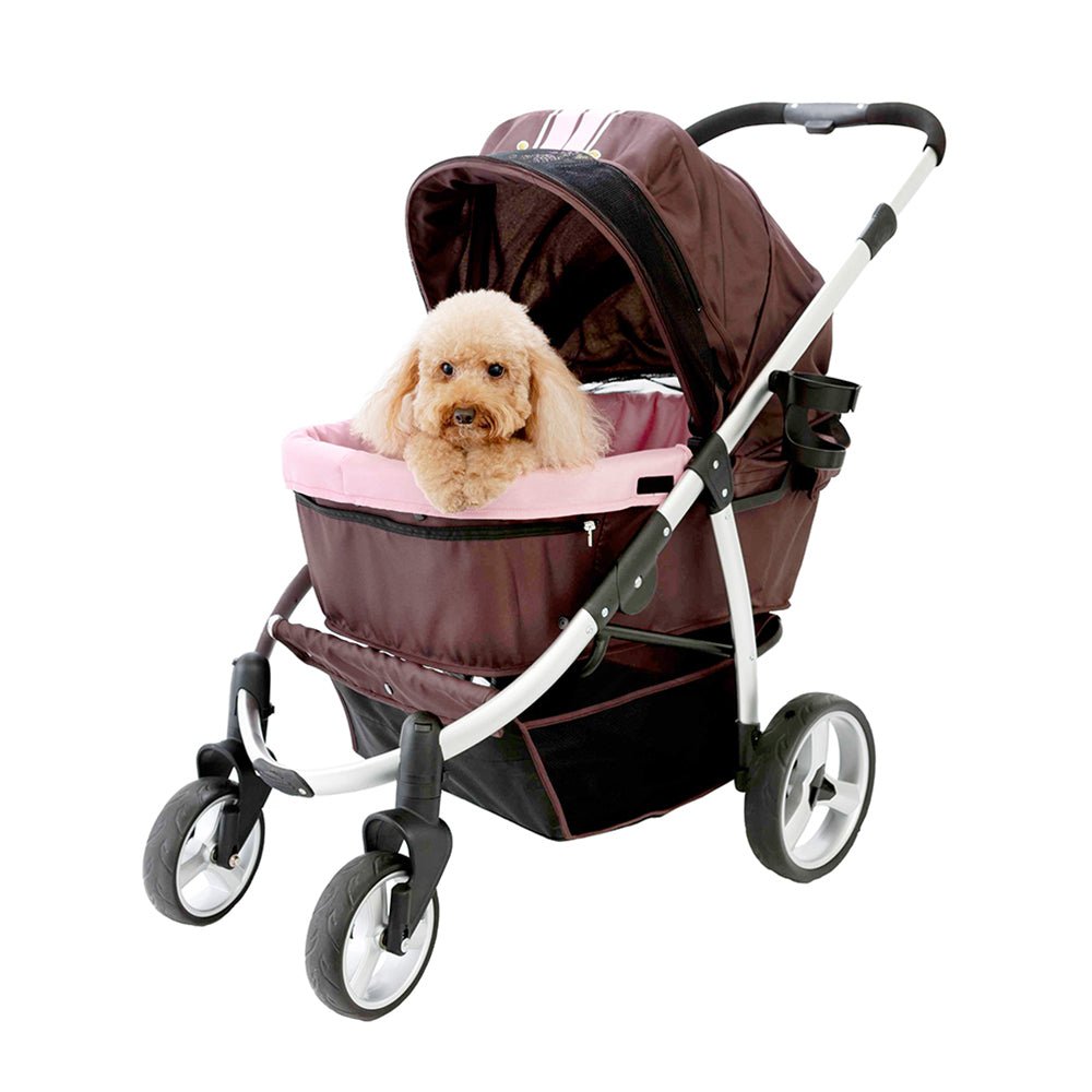 Elegant Retro I Dog Stroller - Brown Pink - House Of Pets Delight (HOPD)