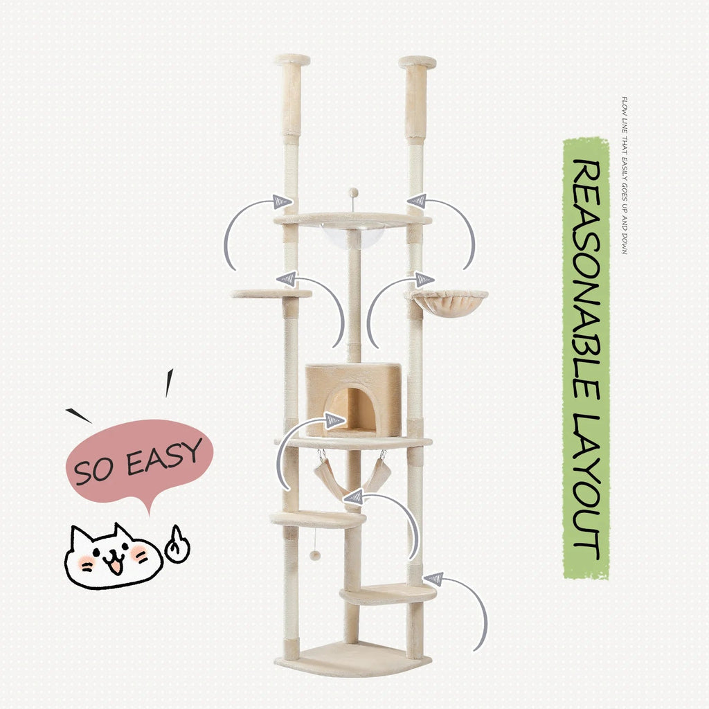 Floor to Ceiling Height Adjustable Cat Condo Bed - Beige - House Of Pets Delight (HOPD)