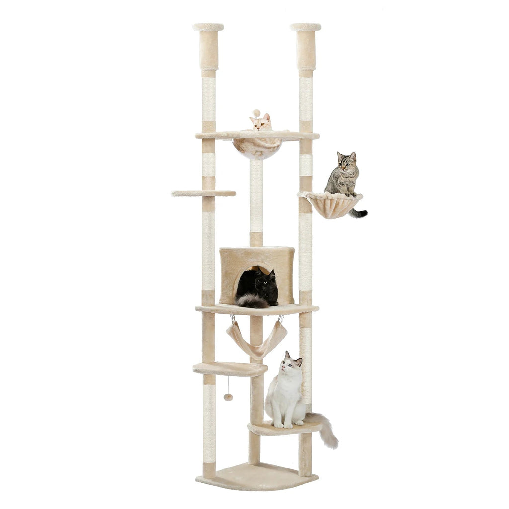 Floor to Ceiling Height Adjustable Cat Condo Bed - Beige - House Of Pets Delight (HOPD)