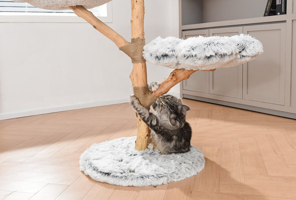 Fluffy Blossom Real Wood Cat Tree XL - Grey - House Of Pets Delight (HOPD)