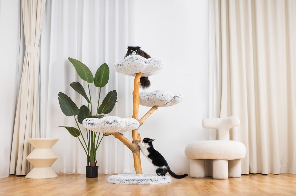 Fluffy Blossom Real Wood Cat Tree XL - Grey - House Of Pets Delight (HOPD)