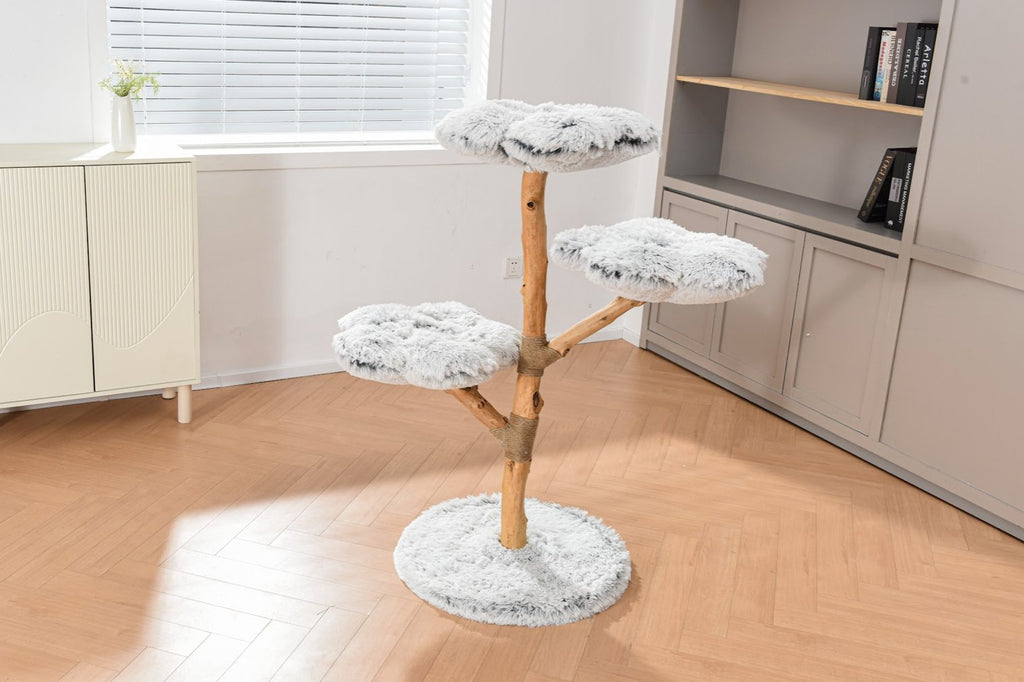 Fluffy Blossom Real Wood Cat Tree XL - Grey - House Of Pets Delight (HOPD)