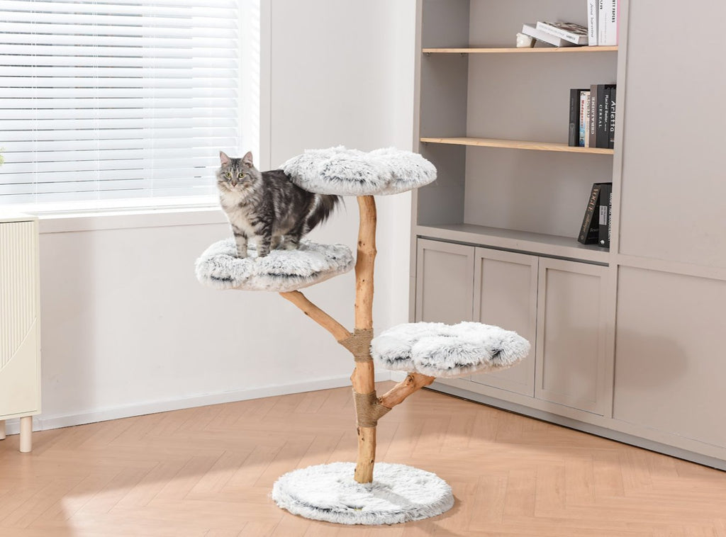 Fluffy Blossom Real Wood Cat Tree XL - Grey - House Of Pets Delight (HOPD)