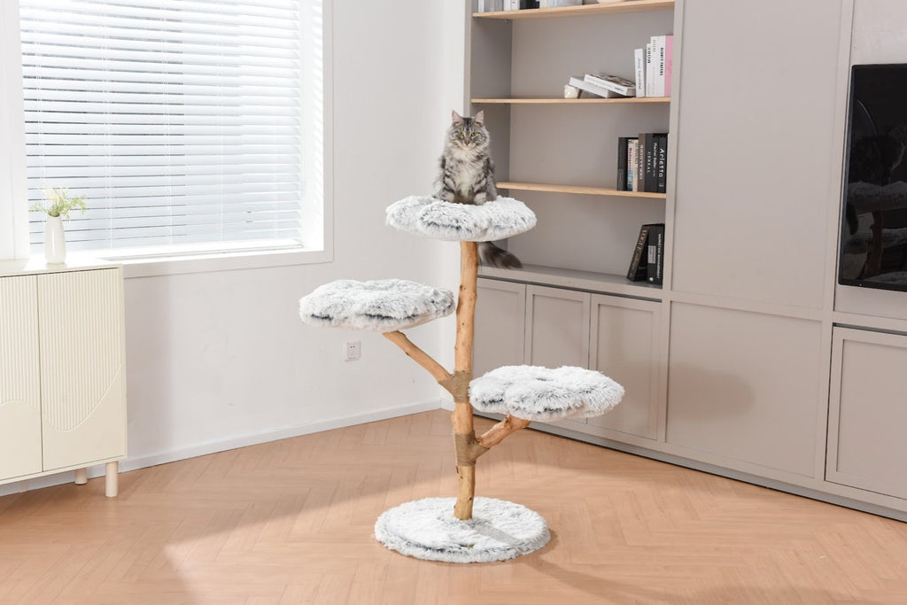 Fluffy Blossom Real Wood Cat Tree XL - Grey - House Of Pets Delight (HOPD)