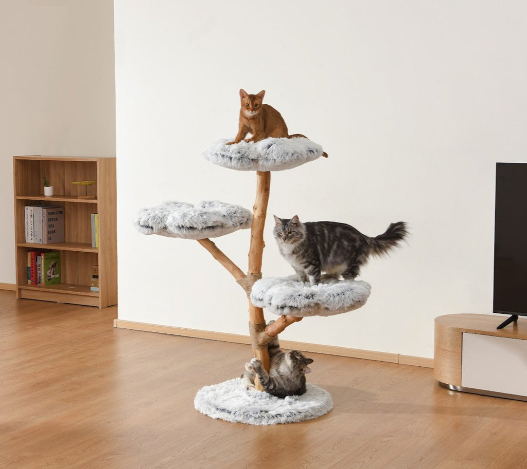 Fluffy Blossom Real Wood Cat Tree XL - Grey - House Of Pets Delight (HOPD)