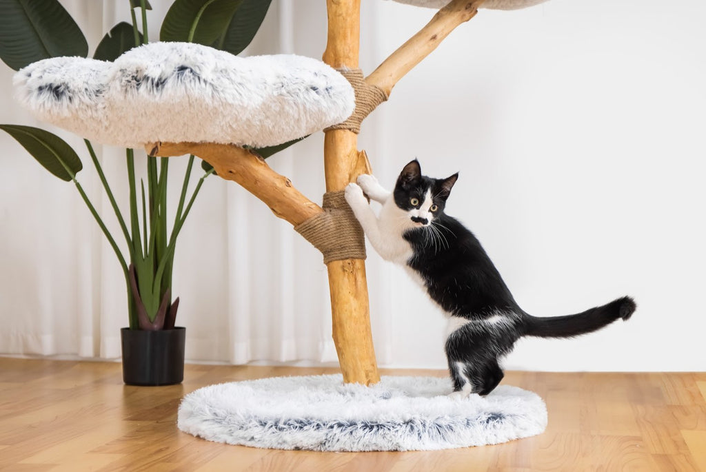 Fluffy Blossom Real Wood Cat Tree XL - Grey - House Of Pets Delight (HOPD)