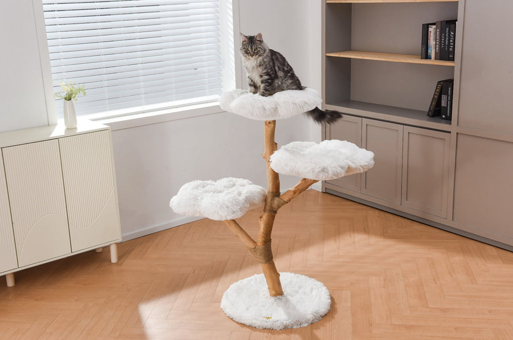 Fluffy Blossom Real Wood Cat Tree XL - White - House Of Pets Delight (HOPD)