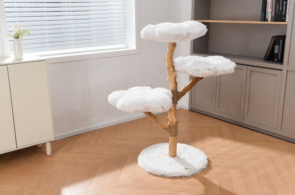 Fluffy Blossom Real Wood Cat Tree XL - White - House Of Pets Delight (HOPD)