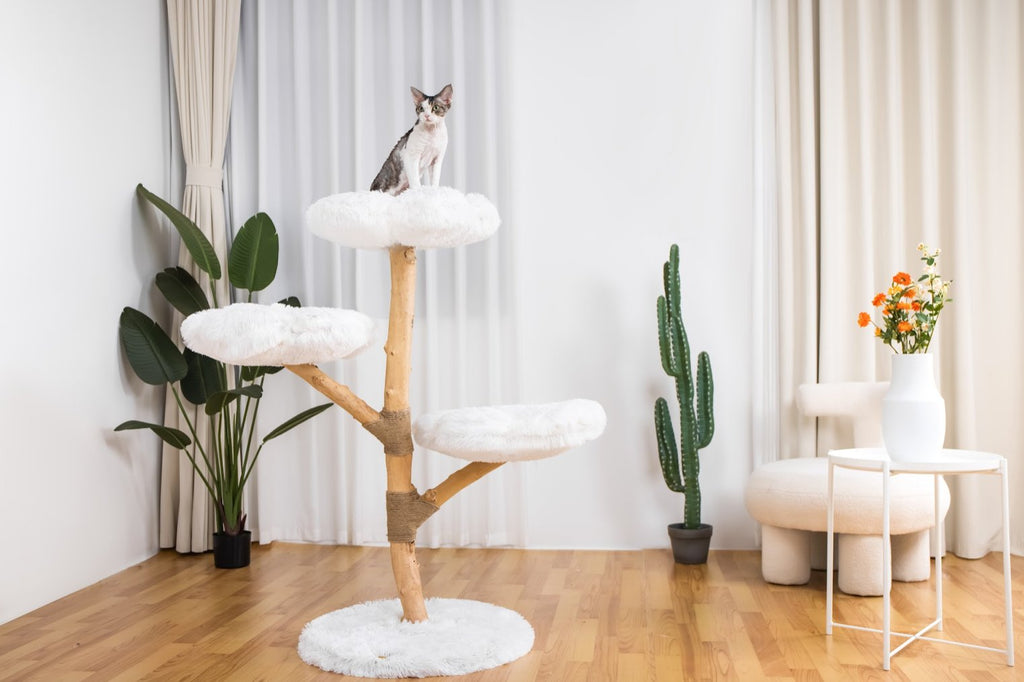 Fluffy Blossom Real Wood Cat Tree XL - White - House Of Pets Delight (HOPD)