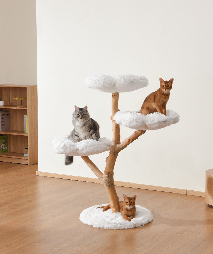 Fluffy Blossom Real Wood Cat Tree XL - White - House Of Pets Delight (HOPD)