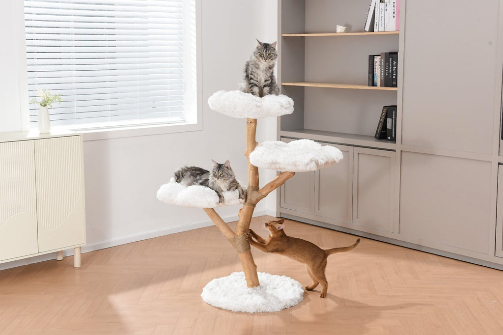 Fluffy Blossom Real Wood Cat Tree XL - White - House Of Pets Delight (HOPD)