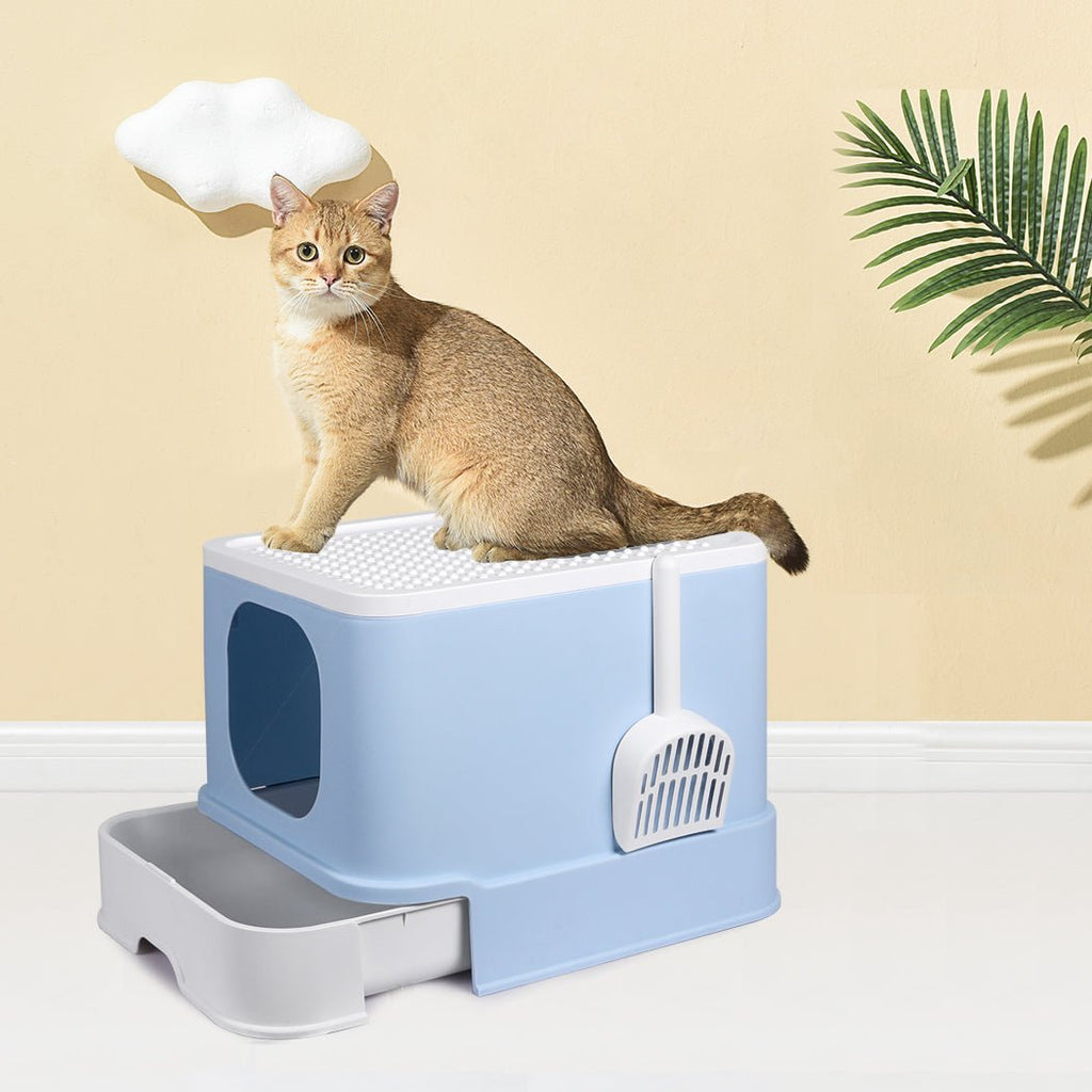 Fully Enclosed Kitty Toilet Basin in Blue - House Of Pets Delight (HOPD)
