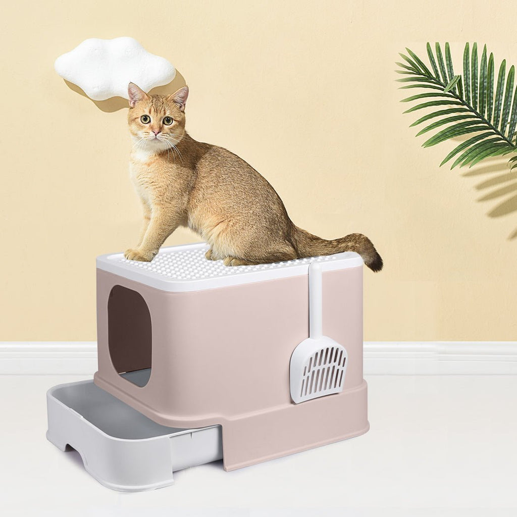 Fully Enclosed Kitty Toilet Basin in Blush - House Of Pets Delight (HOPD)