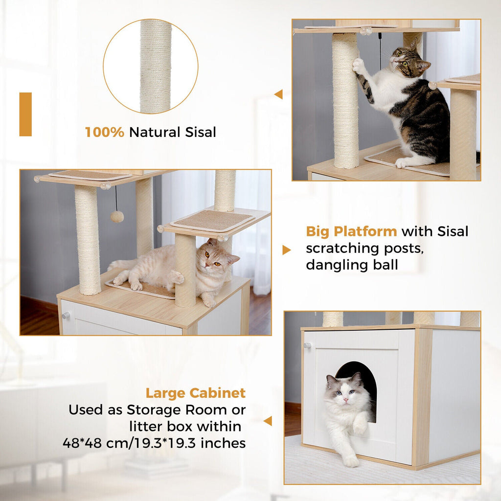 Furniture Cat Tower Condo with Washroom in Beige - House Of Pets Delight (HOPD)