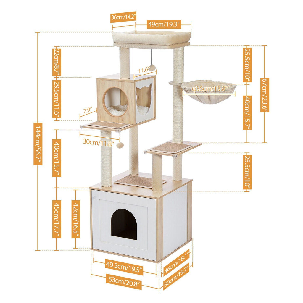 Furniture Cat Tower Condo with Washroom in Beige - House Of Pets Delight (HOPD)