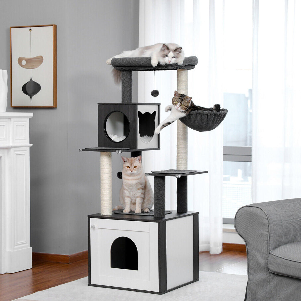 Furniture Cat Tower Condo with Washroom in Black - House Of Pets Delight (HOPD)