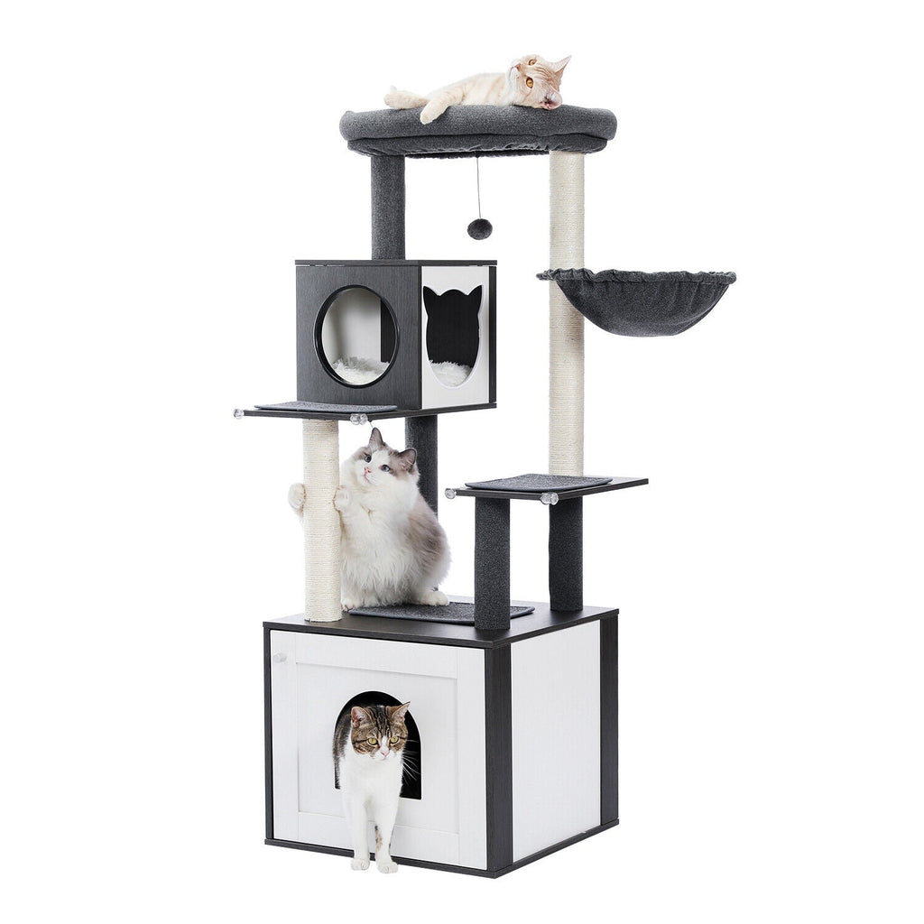 Furniture Cat Tower Condo with Washroom in Black - House Of Pets Delight (HOPD)