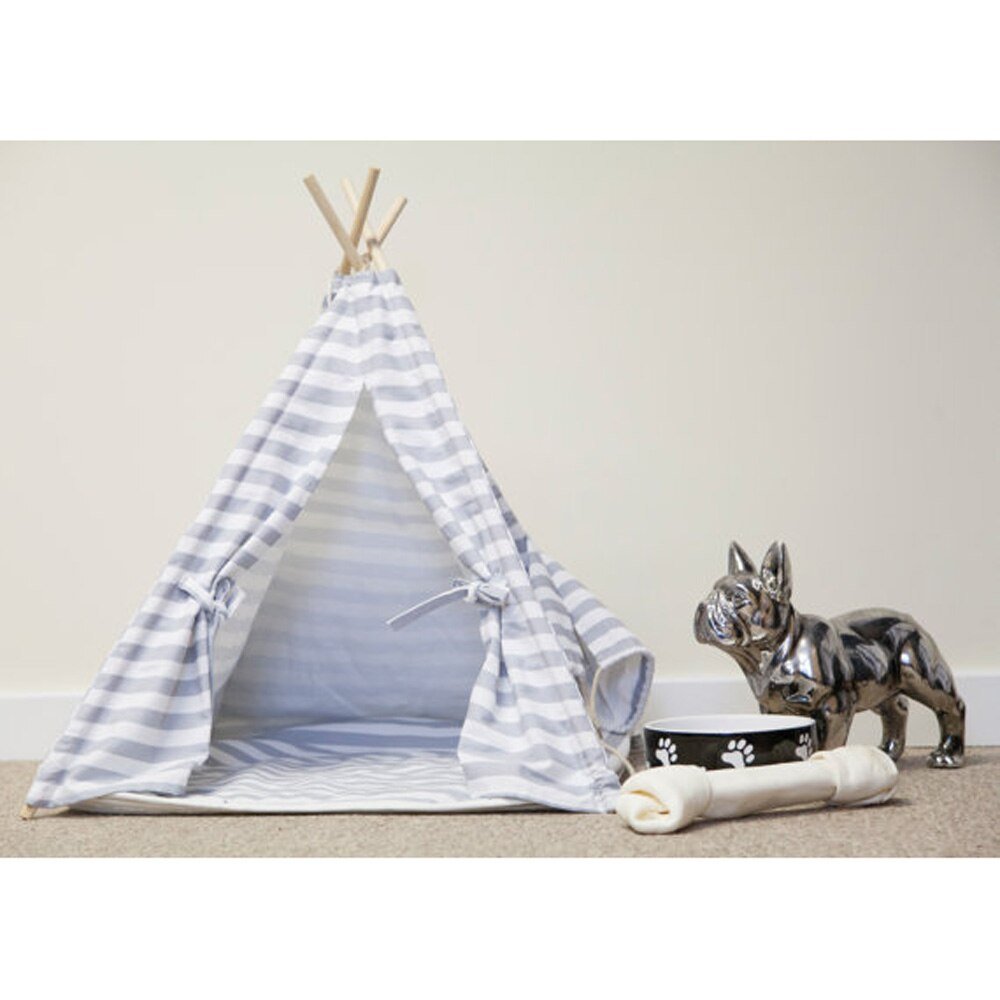 Grey Stripe Teepee With Mat - House Of Pets Delight (HOPD)
