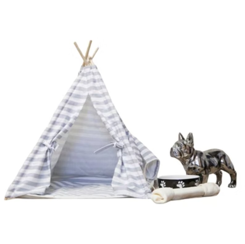 Grey Stripe Teepee With Mat - House Of Pets Delight (HOPD)
