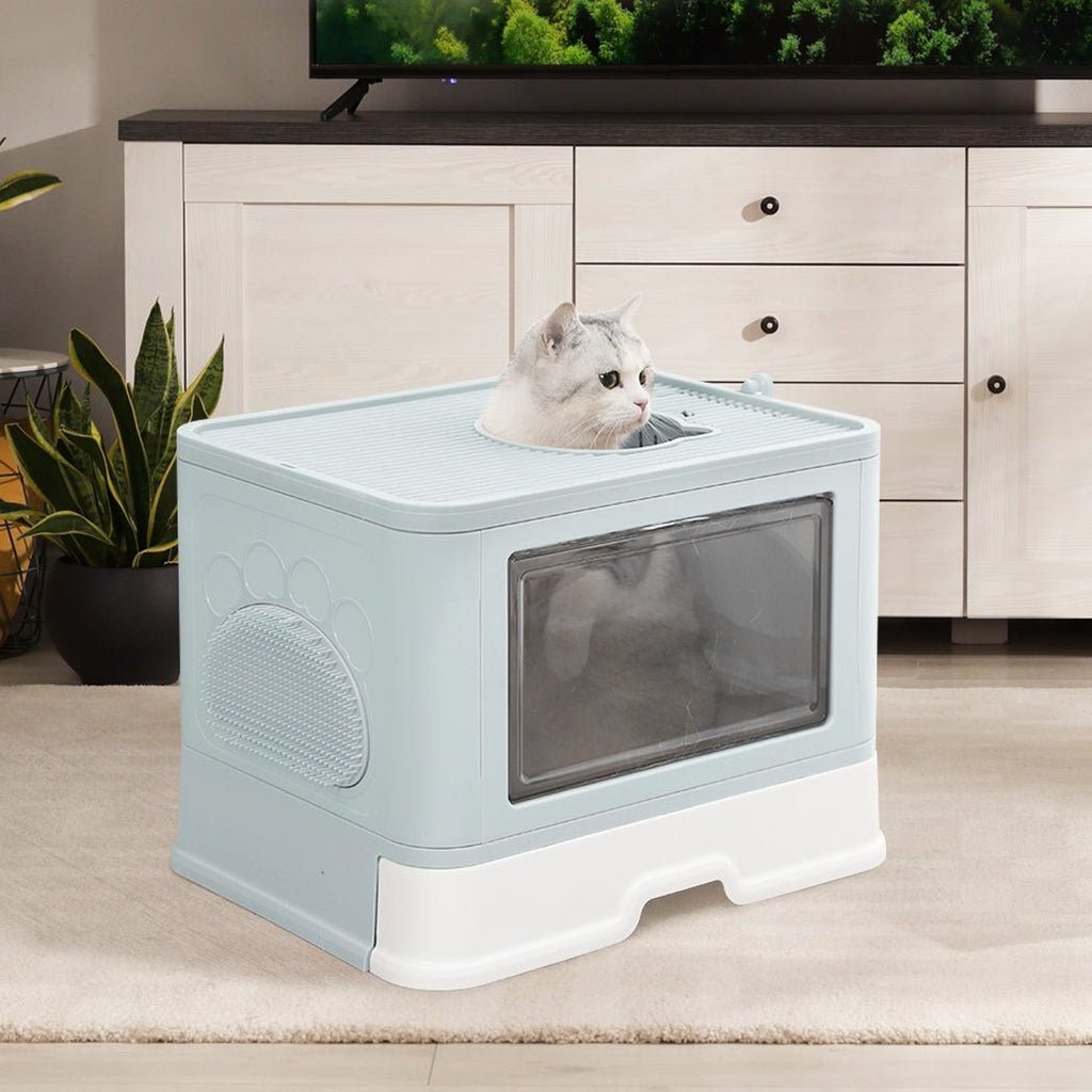 Grooming Foldable Enclosed Cat Litter Box in Blue - House Of Pets Delight (HOPD)