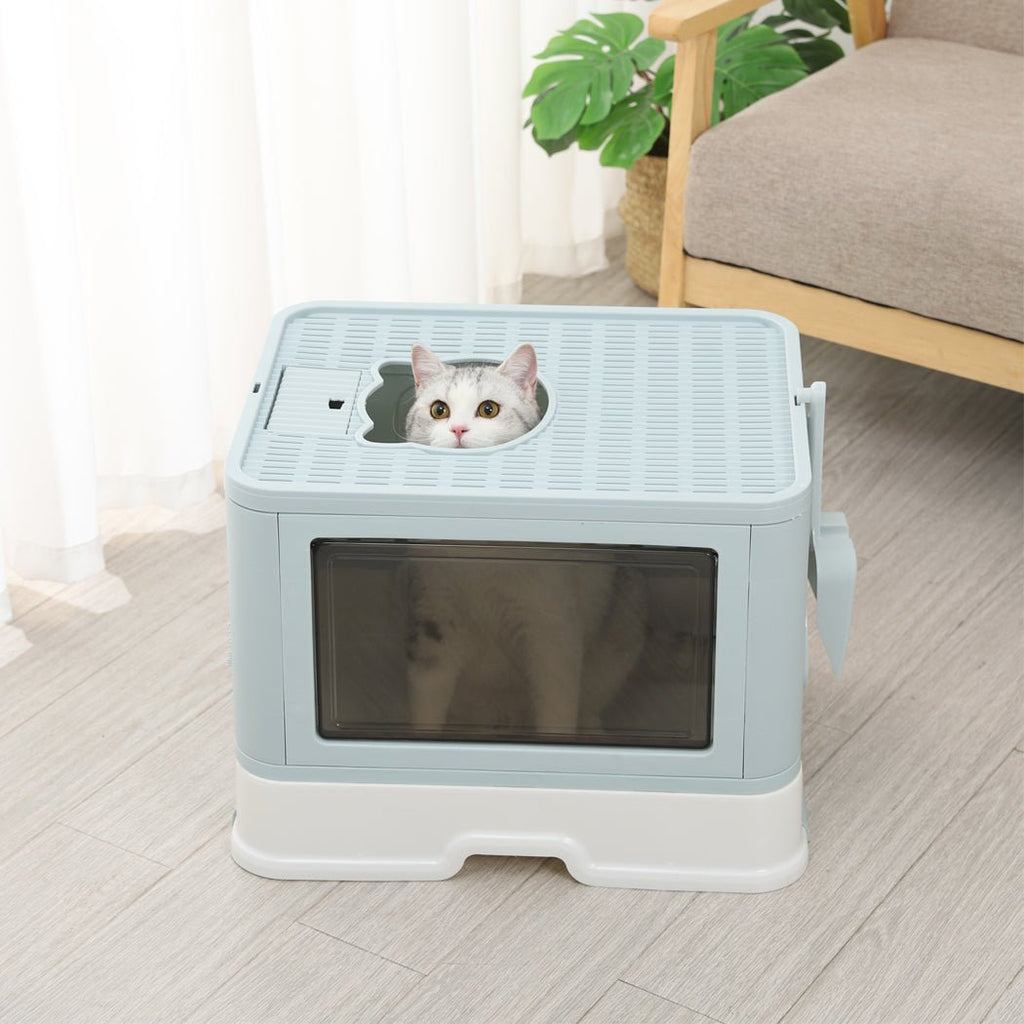 Grooming Foldable Enclosed Cat Litter Box in Blue - House Of Pets Delight (HOPD)