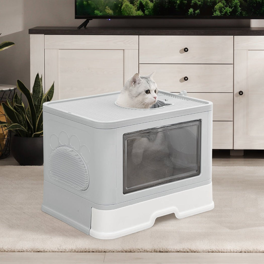 Grooming Foldable Enclosed Cat Litter Box in Grey - House Of Pets Delight (HOPD)