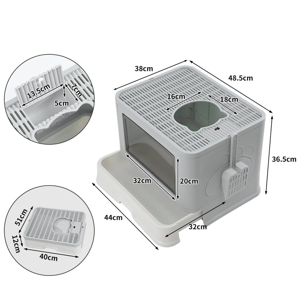 Grooming Foldable Enclosed Cat Litter Box in Grey - House Of Pets Delight (HOPD)