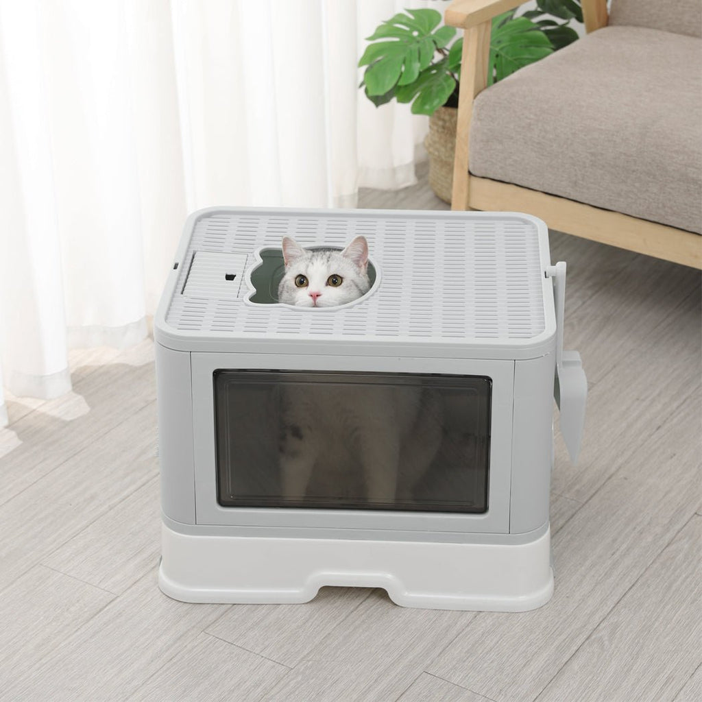 Grooming Foldable Enclosed Cat Litter Box in Grey - House Of Pets Delight (HOPD)