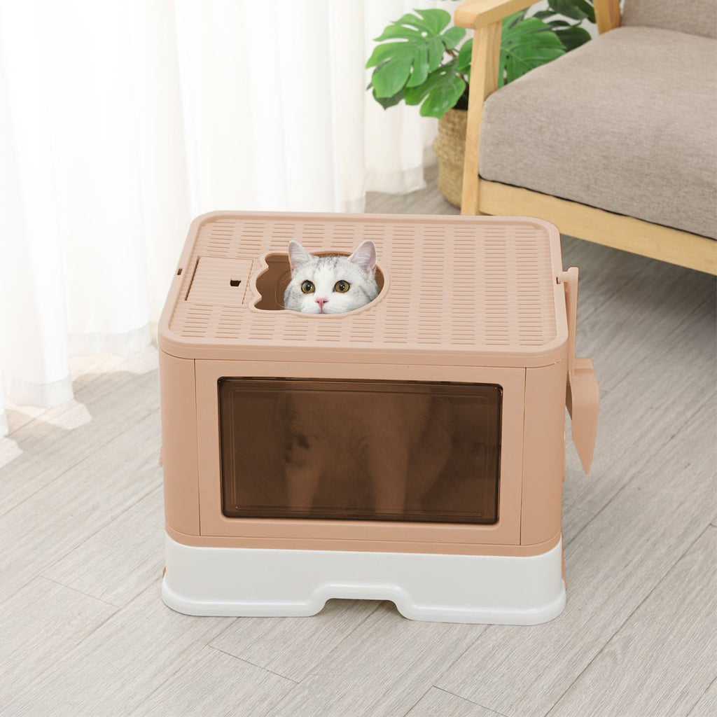 Grooming Foldable Enclosed Cat Litter Box in Pink - House Of Pets Delight (HOPD)