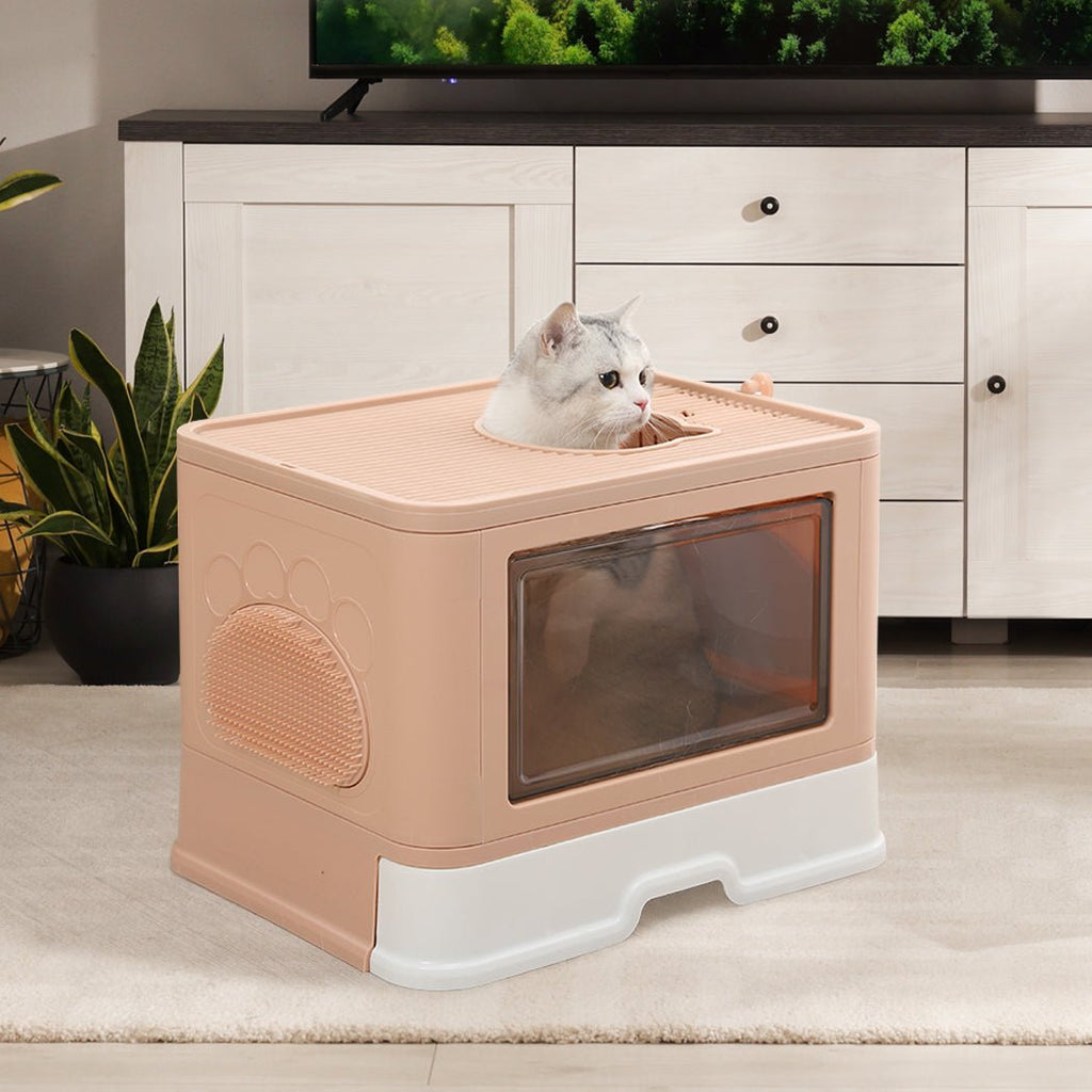 Grooming Foldable Enclosed Cat Litter Box in Pink - House Of Pets Delight (HOPD)