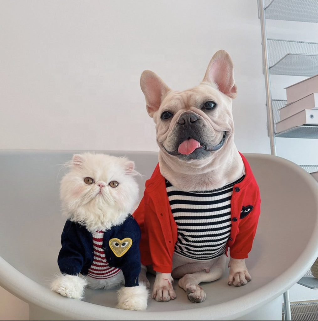 Heart Embroidery Dog Cardigan - Navy - House Of Pets Delight (HOPD)