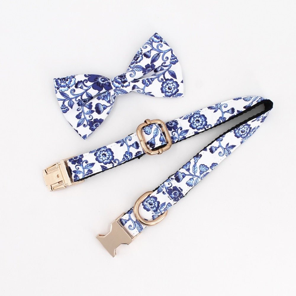 Indigo Floral Bow Tie Collar - House Of Pets Delight (HOPD)