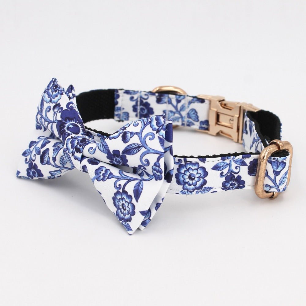 Indigo Floral Bow Tie Collar - House Of Pets Delight (HOPD)