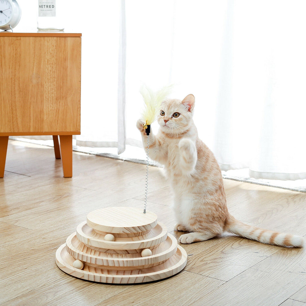 Interactive Self - Amusement Wooden Toys With Feather Teaser - House Of Pets Delight (HOPD)