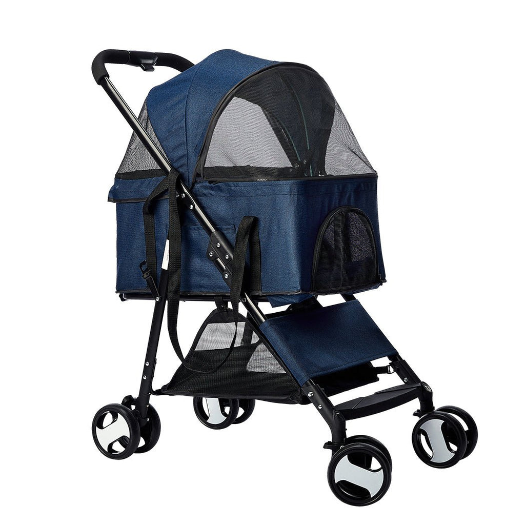 Large Travel Foldable Pushchair Pet Stroller 3 in 1 - Blue - House Of Pets Delight (HOPD)