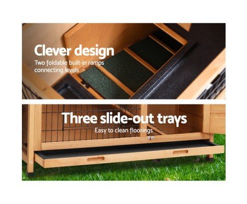 Large Waterproof Wooden Pet Rabbit Hutch with Metal Run - House Of Pets Delight (HOPD)