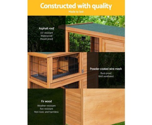 Large Waterproof Wooden Pet Rabbit Hutch with Metal Run - House Of Pets Delight (HOPD)