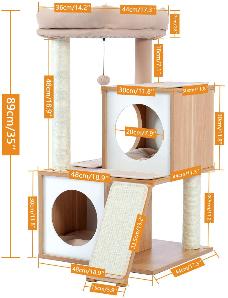 Luxury Cat Tree With Double Condo - Beige - House Of Pets Delight (HOPD)