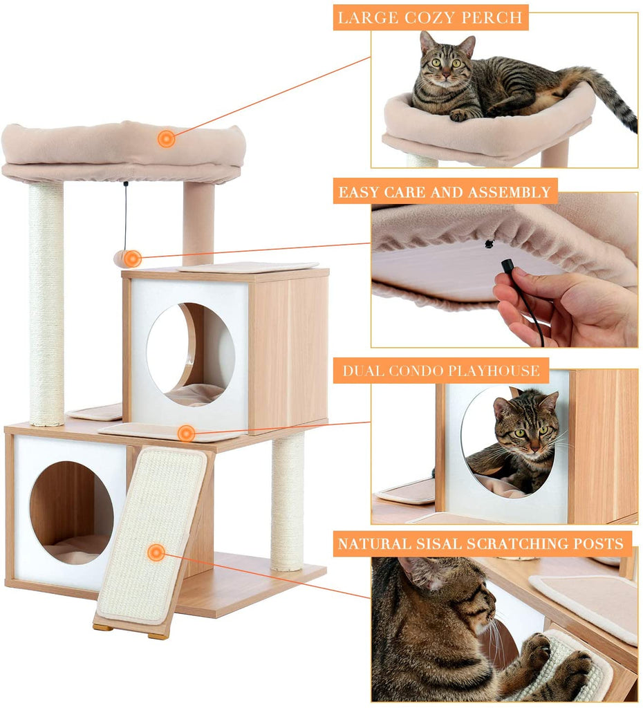 Luxury Cat Tree With Double Condo - Beige - House Of Pets Delight (HOPD)