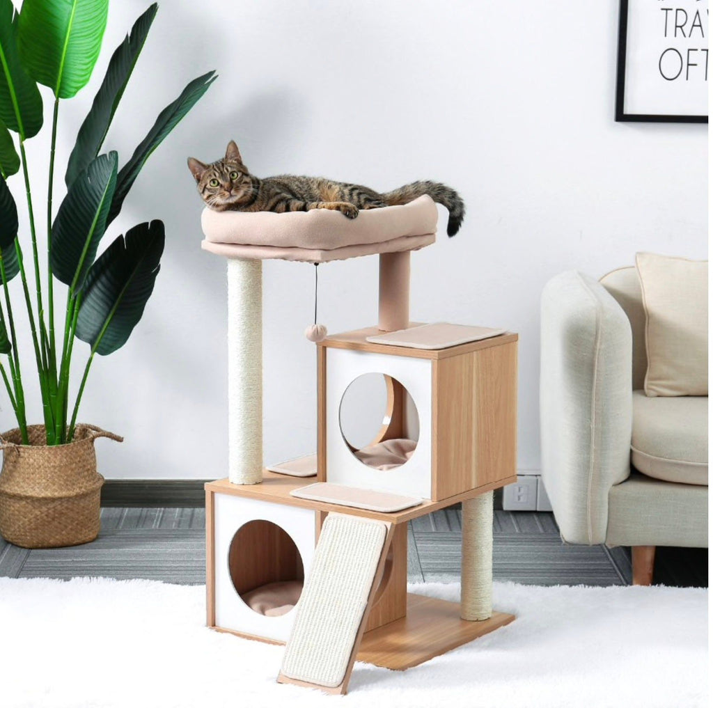 Luxury Cat Tree With Double Condo - Beige - House Of Pets Delight (HOPD)