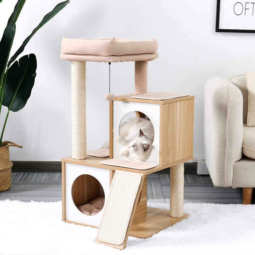 Luxury Cat Tree With Double Condo - Beige - House Of Pets Delight (HOPD)