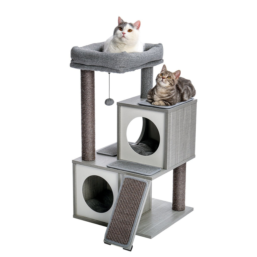Luxury Cat Tree With Double Condo - Wooden Grey - House Of Pets Delight (HOPD)