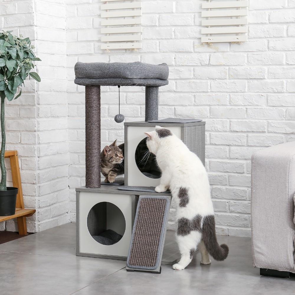 Luxury Cat Tree With Double Condo - Wooden Grey - House Of Pets Delight (HOPD)