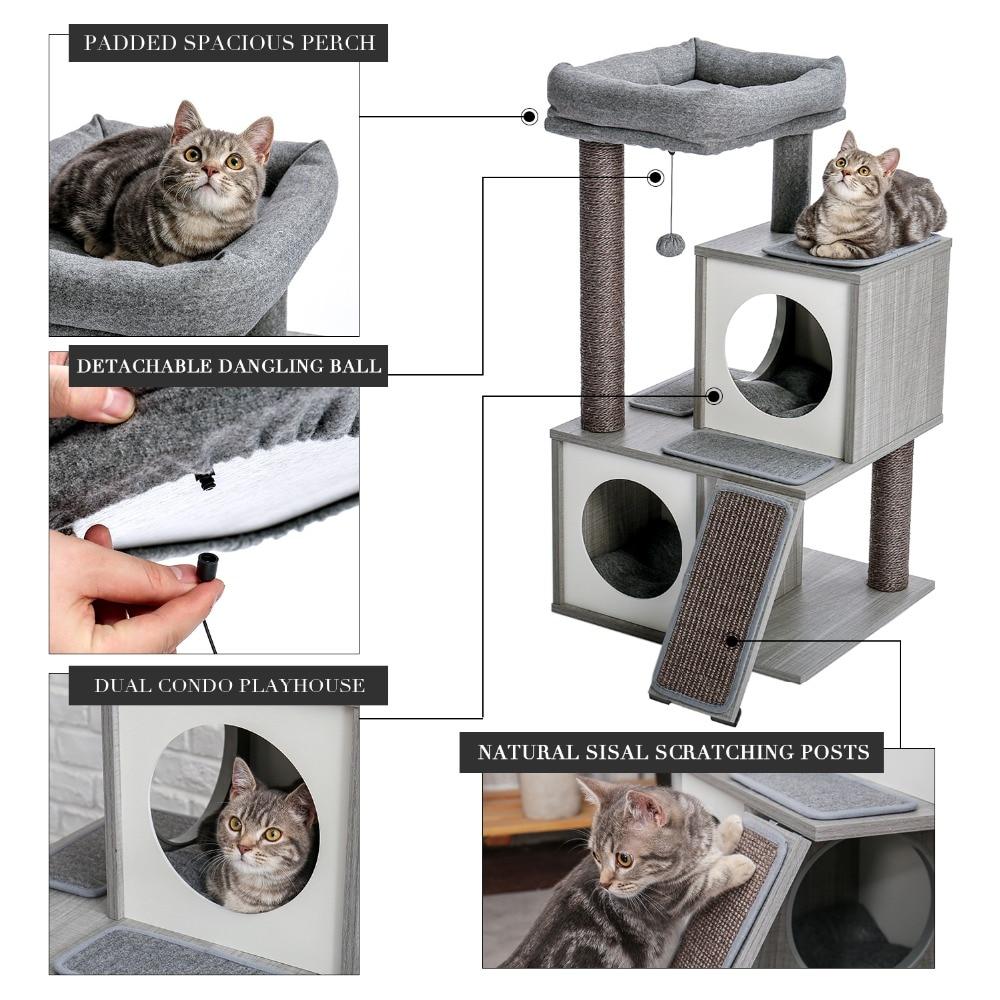 Luxury Cat Tree With Double Condo - Wooden Grey - House Of Pets Delight (HOPD)