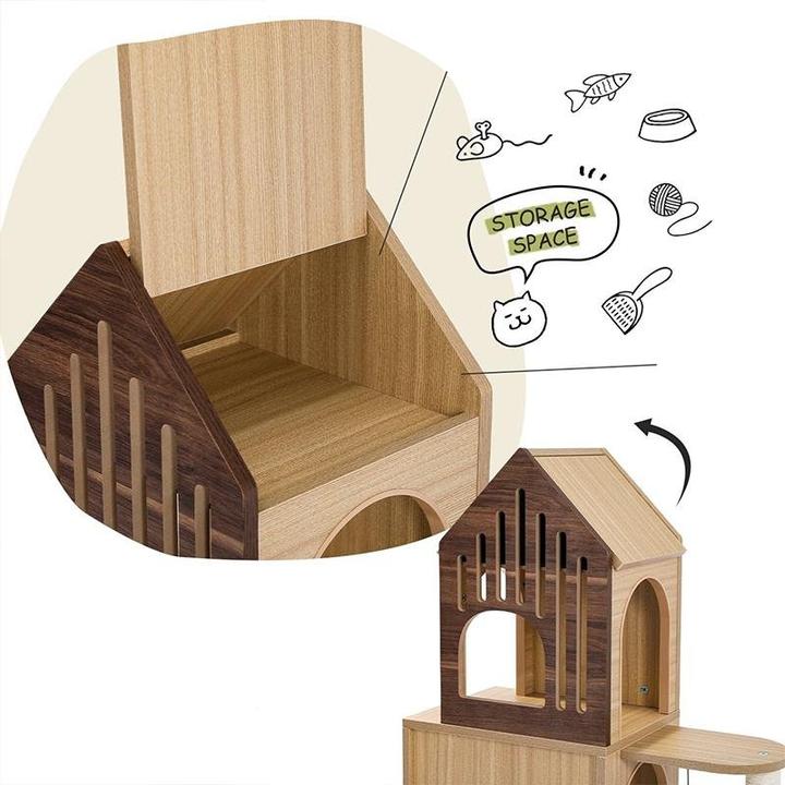 Luxury Wooden Cat Castle House With Storage Space - House Of Pets Delight (HOPD)