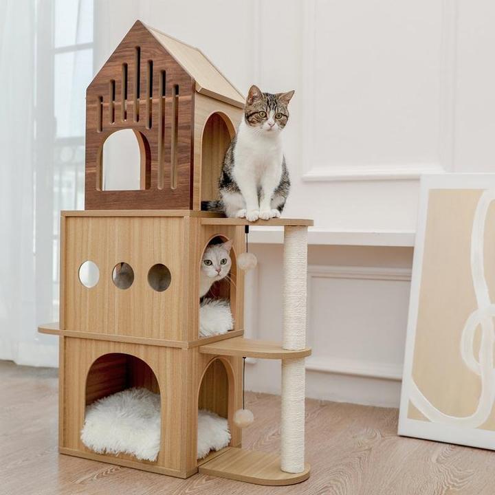 Luxury Wooden Cat Castle House With Storage Space - House Of Pets Delight (HOPD)