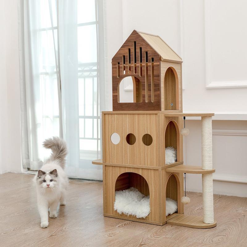 Luxury Wooden Cat Castle House With Storage Space - House Of Pets Delight (HOPD)