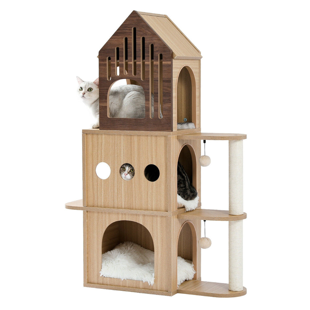 Luxury Wooden Cat Castle House With Storage Space - House Of Pets Delight (HOPD)