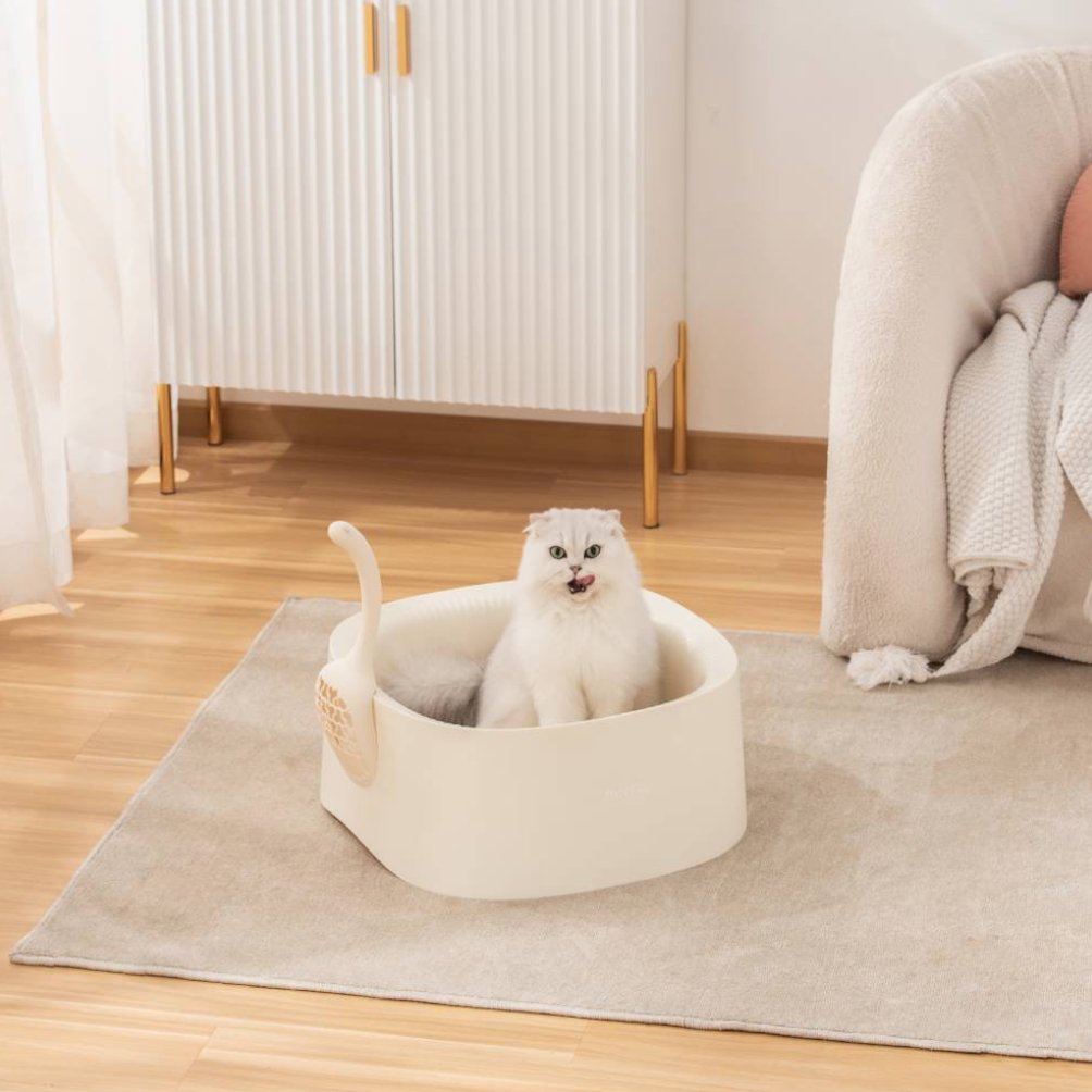 Macaron XL Cat Litter Box with Extra High Edges w Scoop Included - Cream - House Of Pets Delight (HOPD)